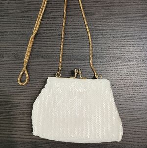 VTG Elegant White Evening Clutch with Gold Chain. Magid Hong Kong